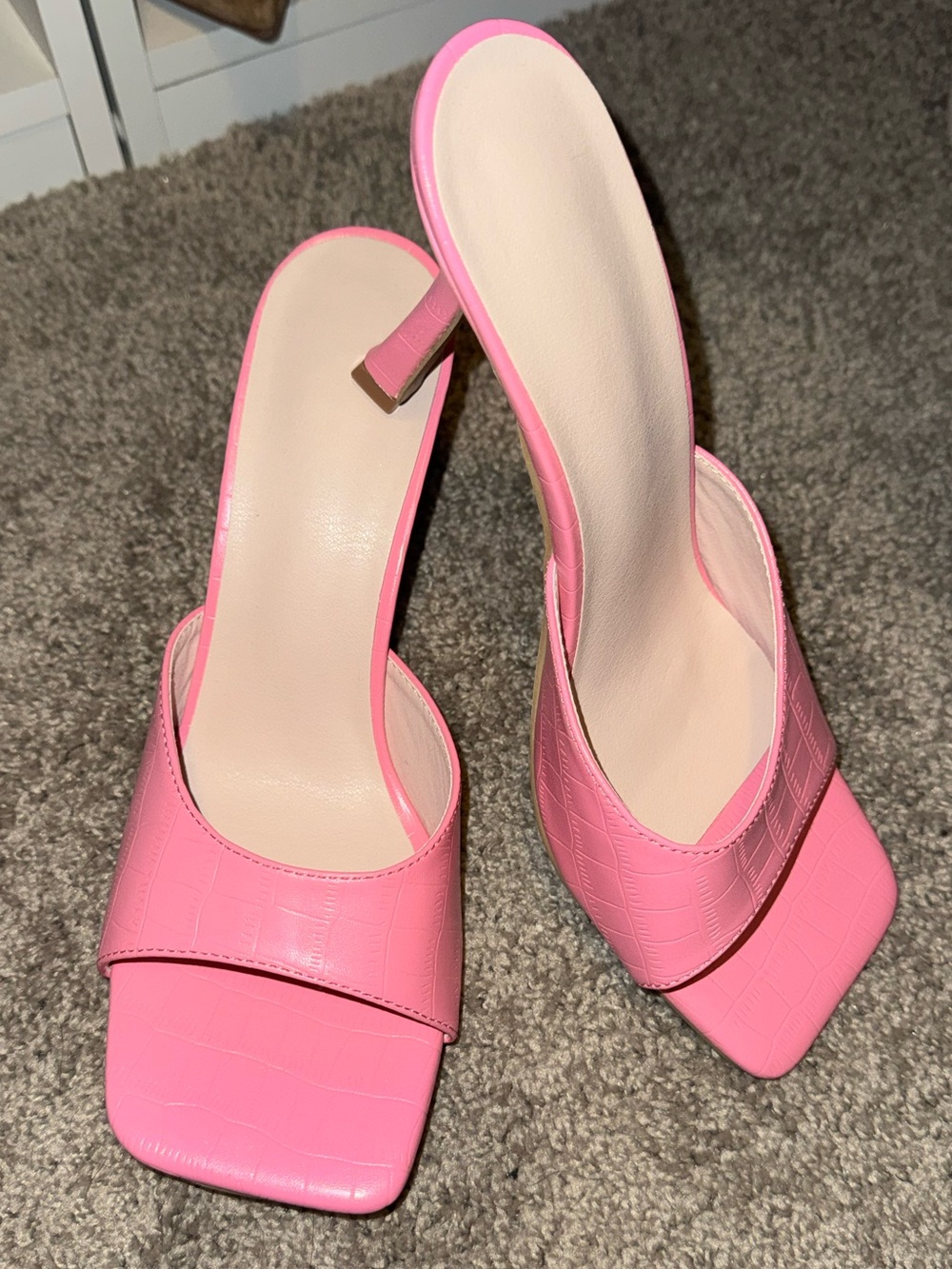 Women’s Pink Square-Toe Mule Heels